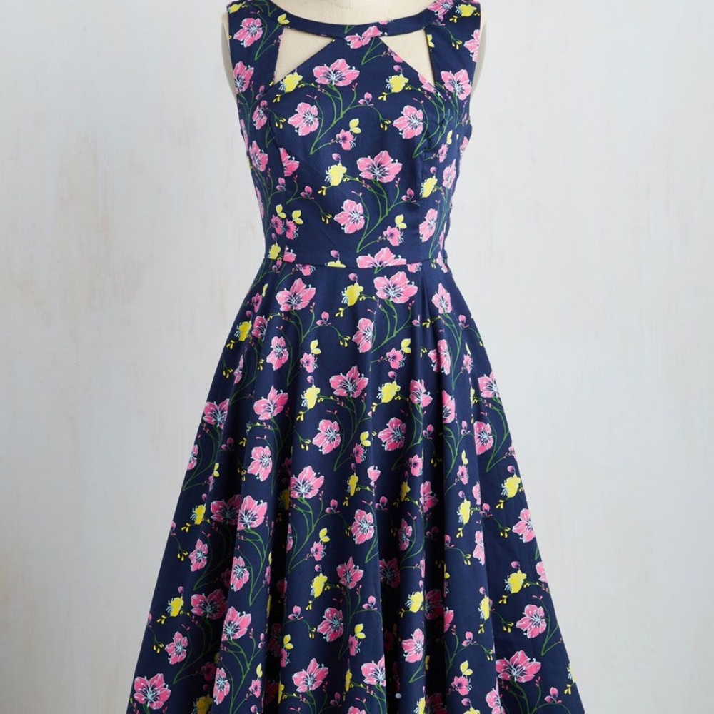 Modcloth Navy Floral Fit and Flare Dress